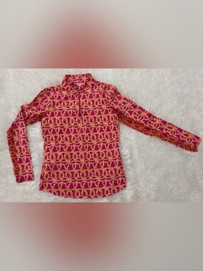 IBKUL Pink and Orange Circular-Print Quarter Zip Pullover